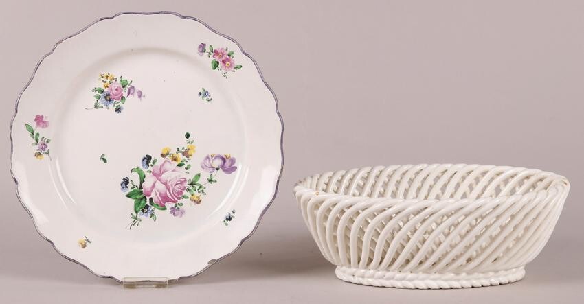 A Veuve Perrin Faience Plate and a Basket
