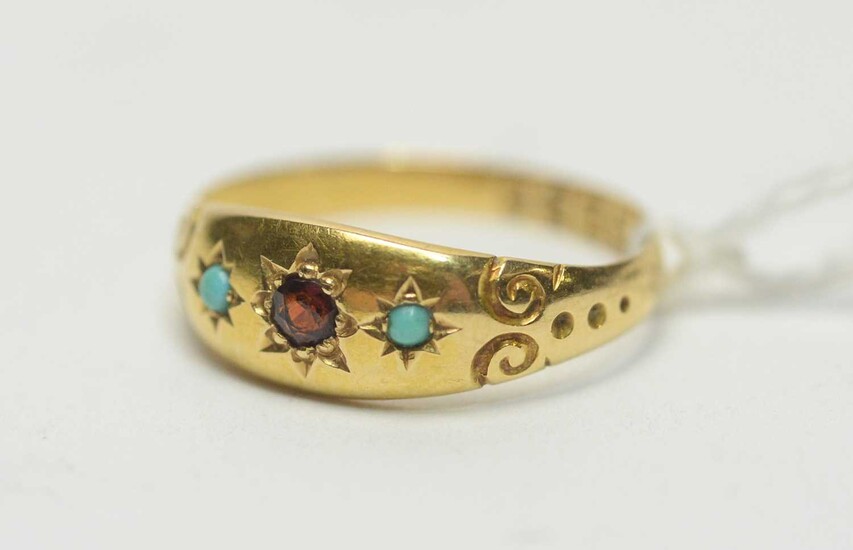 A Victorian 18ct gold, turquoise, and garnet ring