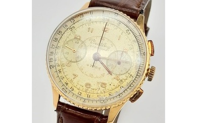A Vintage Breitling Chronomat 18K Gold Gents Watch. Brown le...