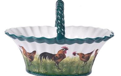 A Wemyss 'Brown Cockerel and Hens' egg basket