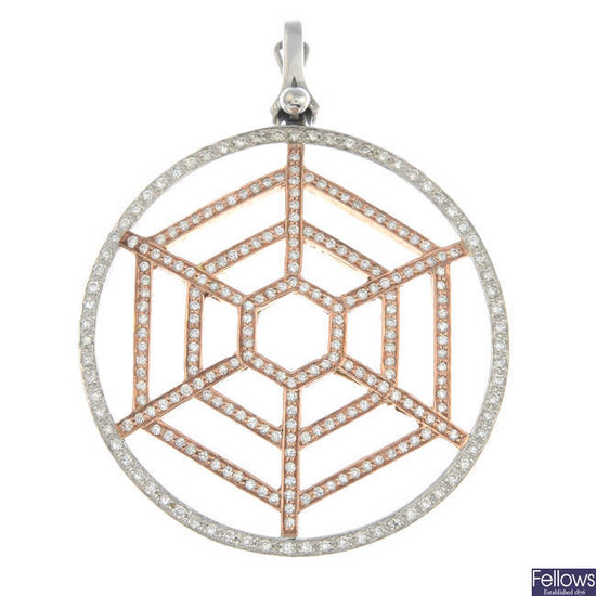 A brilliant-cut diamond bi-colour web pendant.