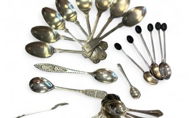 A collection of silver teaspoons. To include a set of...
