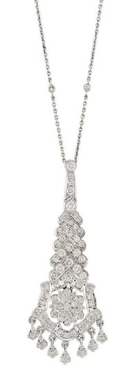 A diamond pendant necklace, of fringe design,...