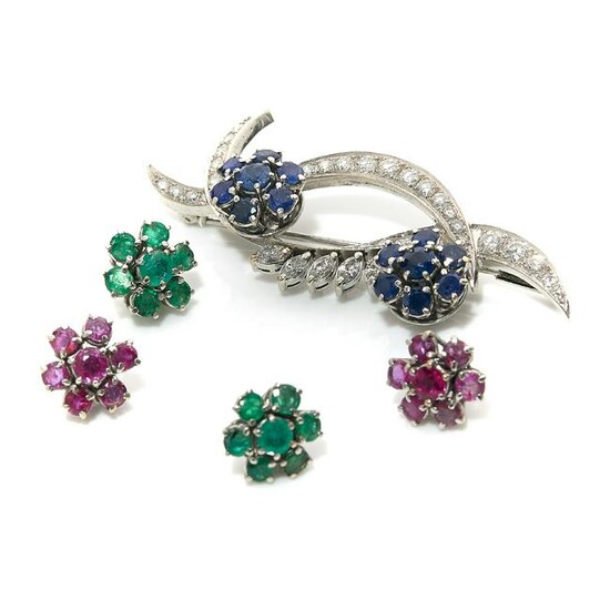 A diamond, ruby, sapphire, emerald and 18K gold brooch