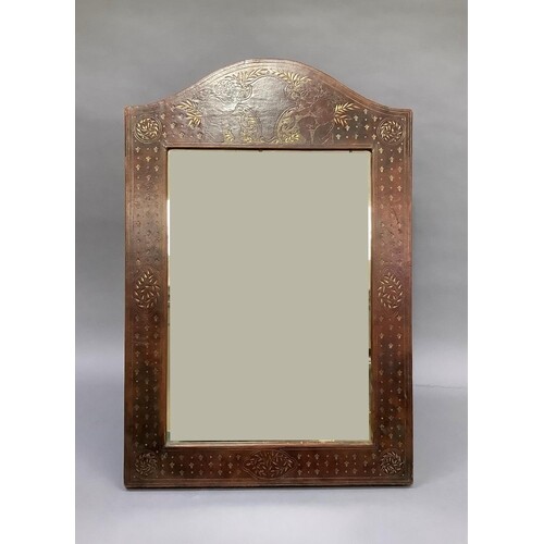 A gilt tooled dark brown leather wall mirror by Callow of Pa...