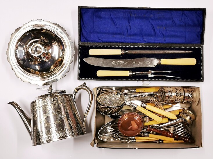 A good group of silver plate, copper and cutlery.