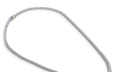 A graduated diamond necklace set with numerous brilliant-cut diamonds weighing a total of app. 13.73 ct., mounted in 18k white gold. Colour: River (E). Clarity: VVS. L. app. 46 cm.
