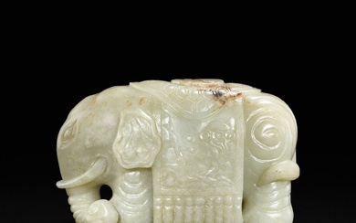A greyish celadon jade elephant, Ming dynasty | 明 青灰玉寶象