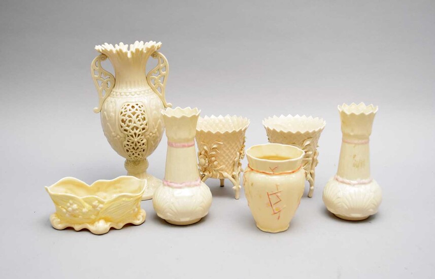 A group of Belleek vases, 2nd period and later