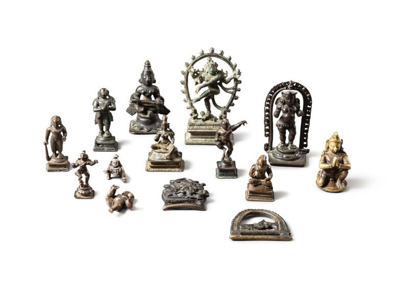 A group of fourteen small copper-alloy figures of deities India, 14th- 19th century | 印度 十四至十九世紀 合金銅佛像一組十四件