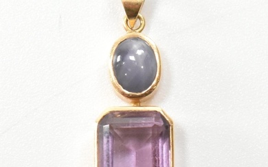 A hallmarked 18ct gold, amethyst and star sapphire necklace ...