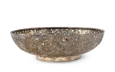 A large Chinese silver bowl Early 20th century Pierced and repousse decorated...