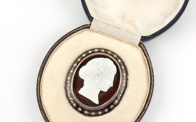 A large late 19th century carved hardstone cameo brooch depi...