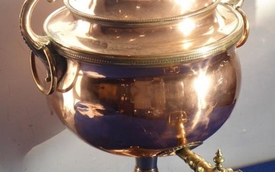 A large mid-19th century copper samovar with inner heater;...