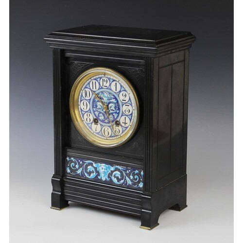 A late 19th century Aesthetic movement slate mantel clock, t...