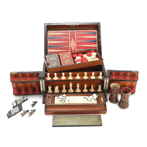 A late Victorian plated brass mounted coromandel games compendium