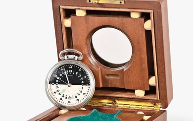A mid 20th century Hamilton 4992B with day night dial and mahogany deck watch box