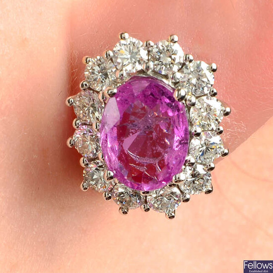 A pair of 18ct gold pink sapphire and brilliant-cut diamond cluster ear studs.