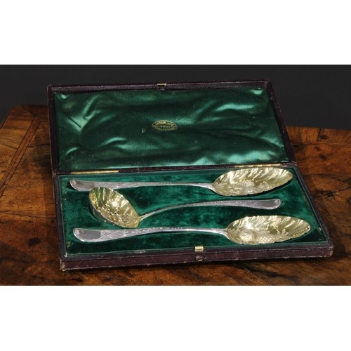 A pair of George III silver Hanoverian pattern berry spoons,...