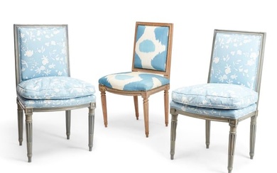 A pair of Louis XVI grey painted chaises