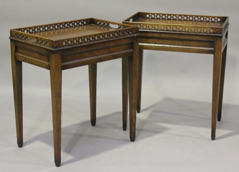 A pair of late 20th century reproduction mahogany occasional tables with pierced galleries, height 6