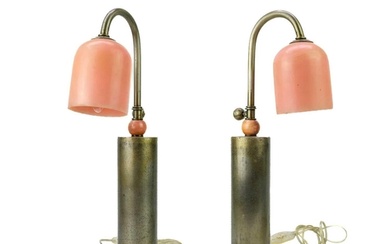 A pair of steel Industrial style table lamps. With acrylic s...