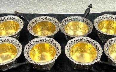 A set of 8 German Sterling Silver Sauce Boat . Wood handled sauce boat stamped.