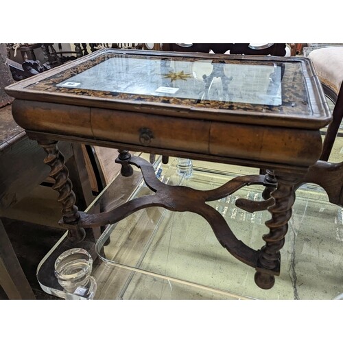 A walnut side table with mirrored top, (altered) width 59cm,...