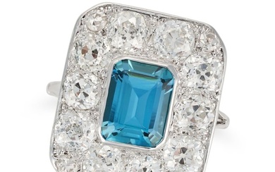 AN AQUAMARINE AND DIAMOND DRESS RING set with an octagonal step cut aquamarine of approximately 1.53