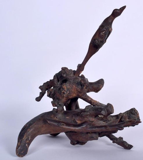 AN EARLY 20TH CENTURY CHINESE ROOT WOOD CARVED GROUP