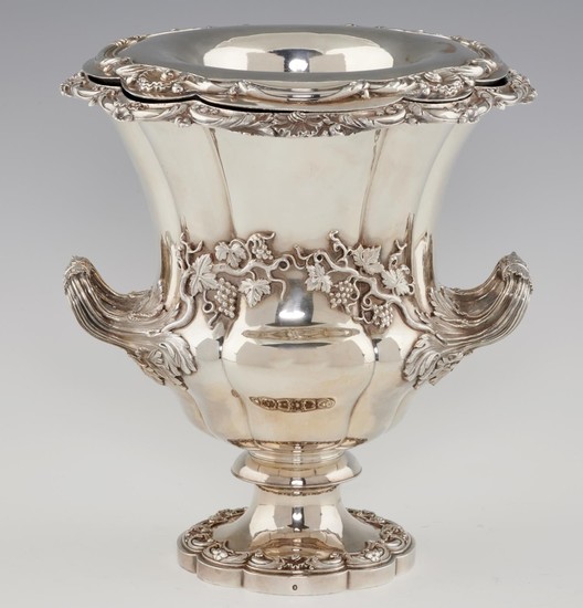 AN IRISH WILLIAM IV SILVER WINE COOLER applied with finely c...