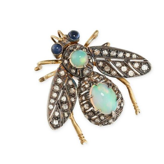 AN OPAL, DIAMOND AND SAPPHIRE BEE BROOCH designed with