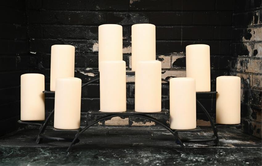 ARCHED STEEL FIREPLACE CANDLE HOLDER