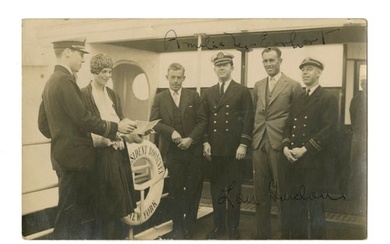 Amelia Earhart and Lou Gordon Signed Photo Postcard Aboard SS President Roosevelt