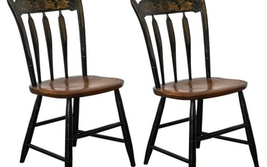 American Folk Style Ebonized Painted Chairs, 2