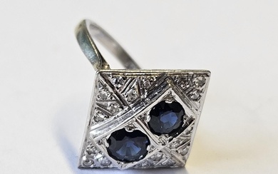 An Art Deco Platinum, Diamond and Sapphire Ring, size L.