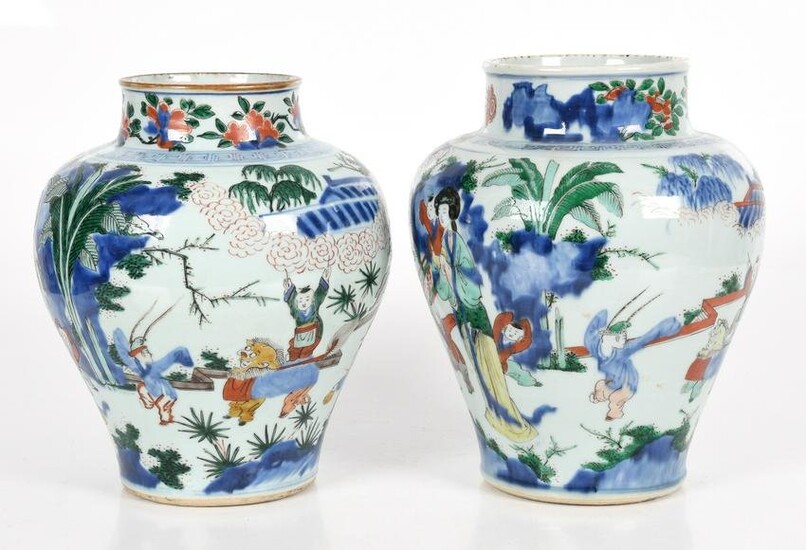 An Assembled Pair of Chinese Porcelain Jars