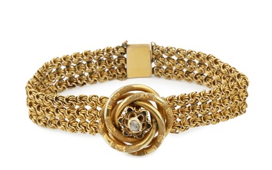An Austro Hungarian gold bracelet, of flexible multi-link design, centred...