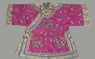 An attractive Chinese magenta silk damask Han Chinese women's robe