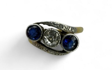 An early 20th century old mine cut diamond and sapphire...