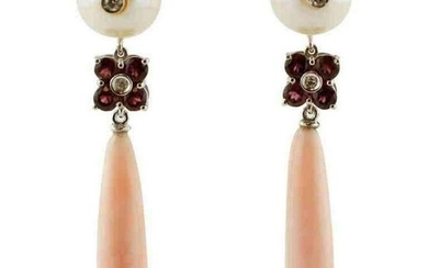 Ancient Handcrafted Earrings Diamonds, Garnets, Pearls