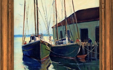 Anthony Thieme (1888-1954) Boats at Dock
