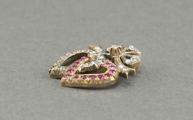 Antique Double Heart Pendant with Diamond & Rubies - approx 1.04 tcw