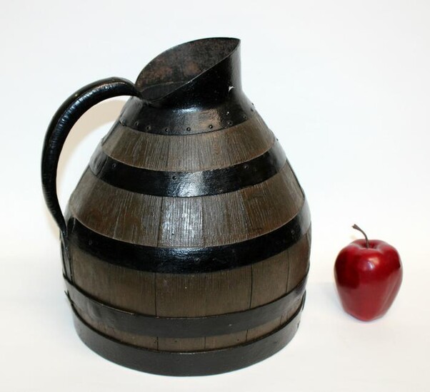Antique French wood & iron wine pitcher