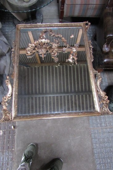 Antique Gilt Framed Wall Mirror with Upper Cartouche Decorat...