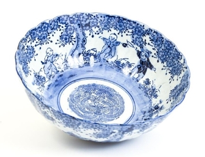 Antique Japanese Blue and White Porcelain Bowl