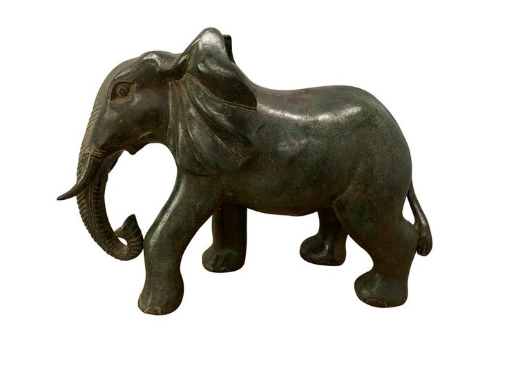Antique Khmer Style Bronze Elephant Statue - 34cm/14"
