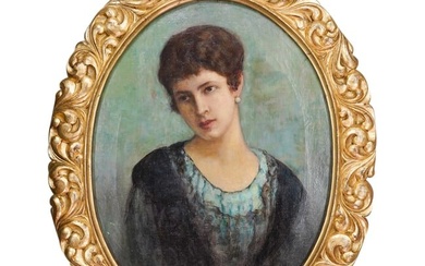 Antique Oil On Canvas Female Portrait Painting