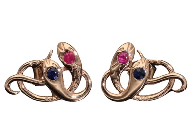 Antique Revival Gold Snake Stud Earrings, Ruby Sapphire...