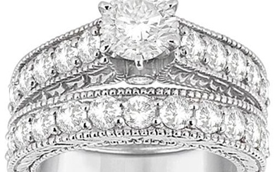 Antique style Diamond Wedding and Engagement Ring Set 14k White Gold 2.15ctw